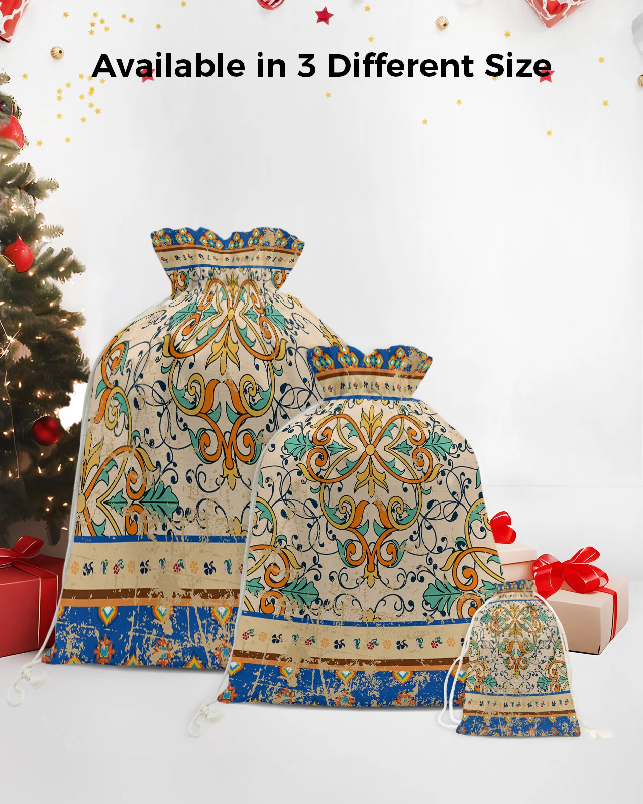 Tgürkiye-bolsas de dulces Retro con patrón persa, bolsa de regalo de Papá Noel, decoraciones para fiestas en el hogar, bolsas de regalo de lino para Navidad, suministros de embalaje