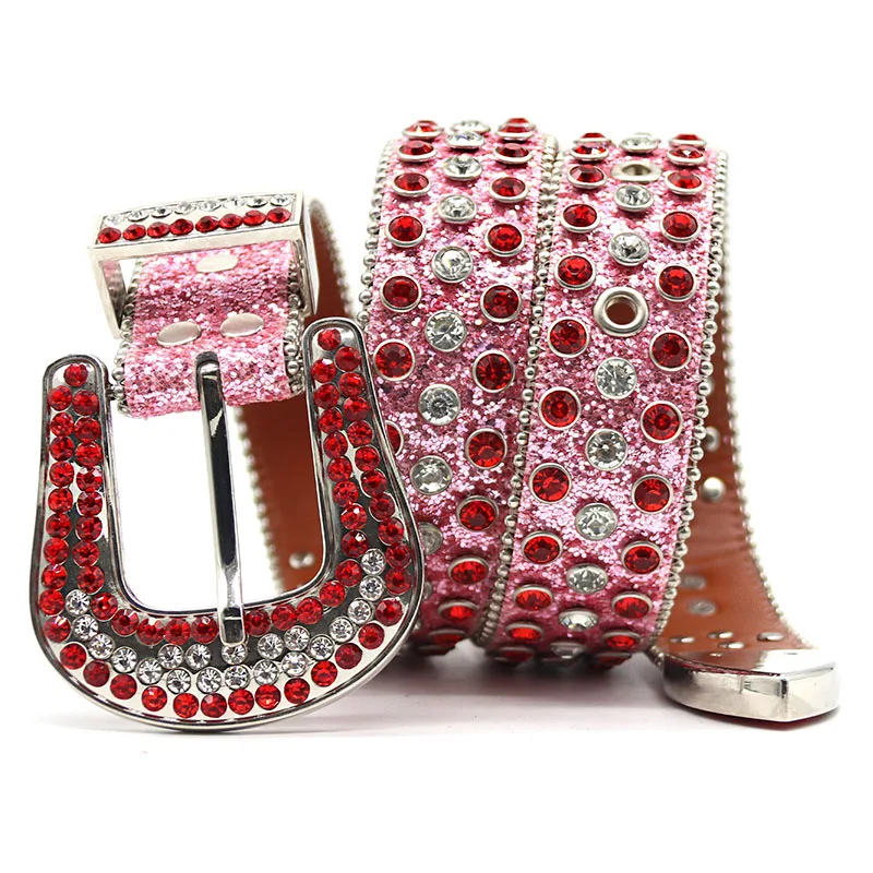 メンズカジュアルステージナイトクラブダイヤモンドスタッズベルトピンクソフトレザーラインストーンベルトデザイナーウエストバンド女性トレンディストラップオンサッシュ