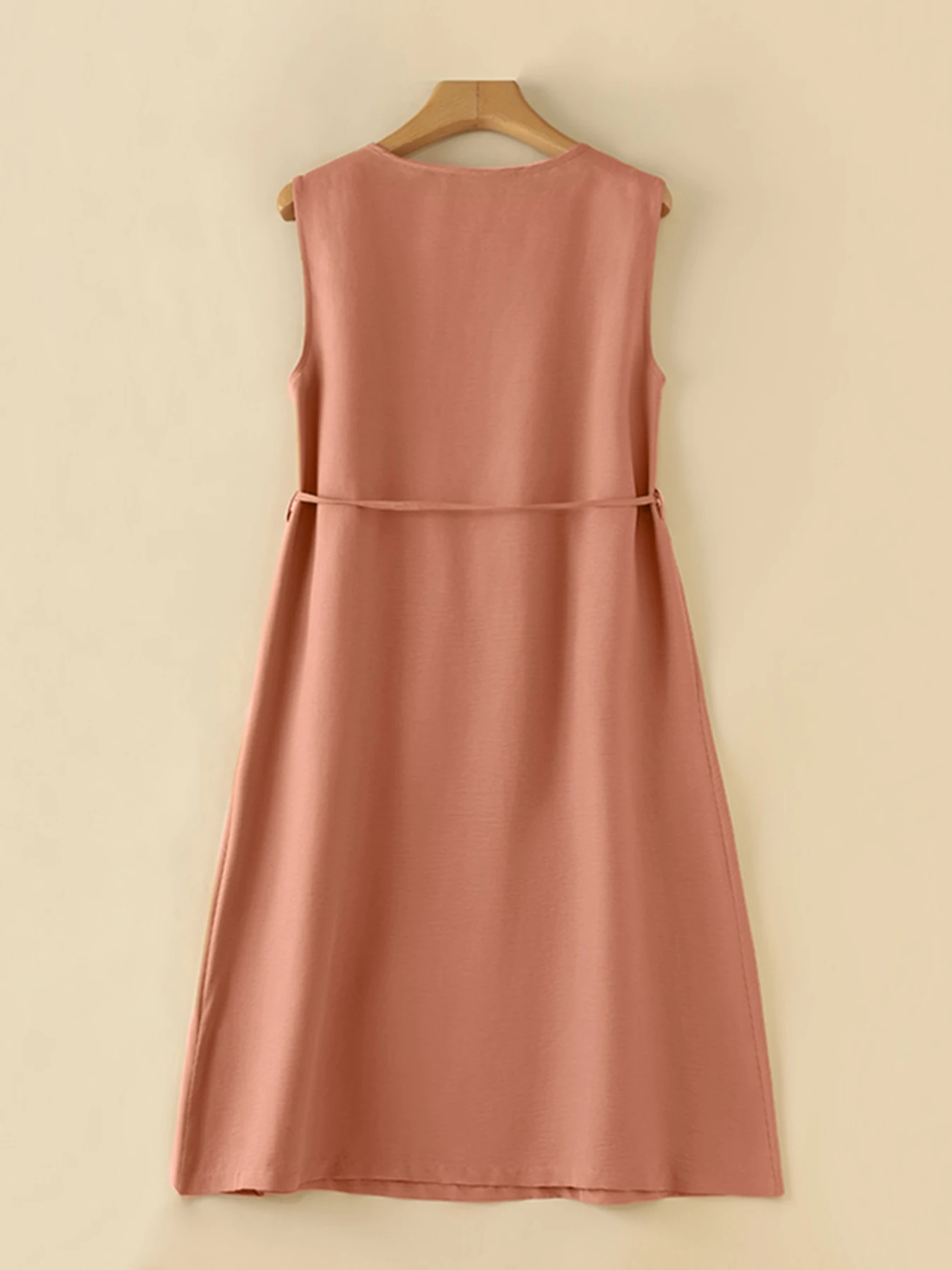 ZANZEA 2025 فستان نسائي صيفي برقبة دائرية على شكل حرف a ميدي فستان كوري غير رسمي بدون أكمام فستان صيفي غير رسمي بطيات متينة بدون أكمام #5