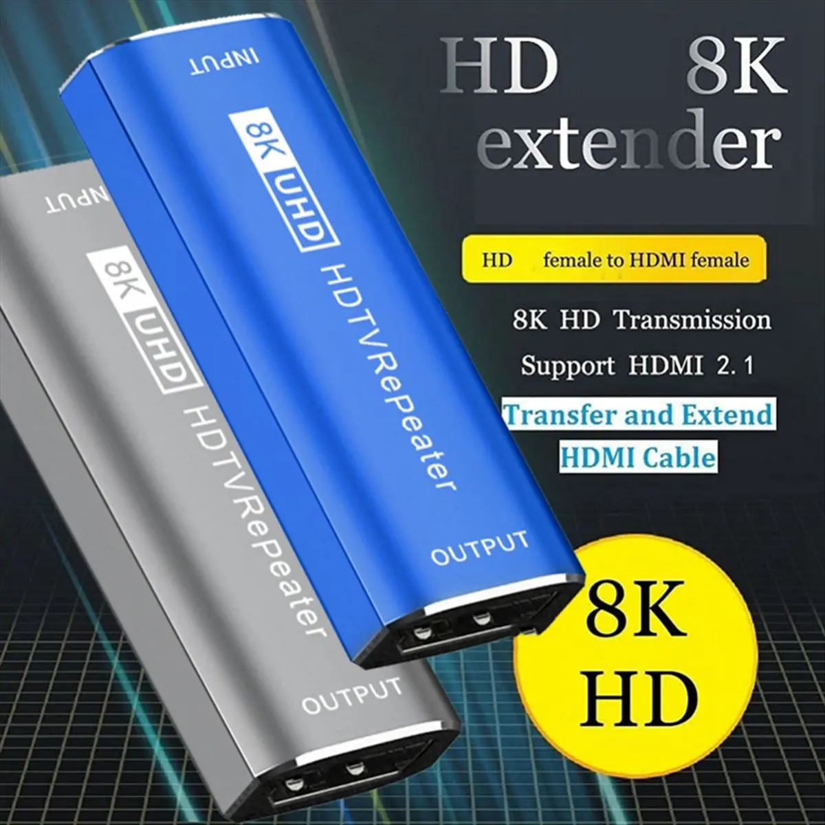 

M85K 8K HD TV Repeater Signal Booster Amplifier 30M Female to Female Extender Adapter 4K 60Hz 2.1 Cable Extension Connector B