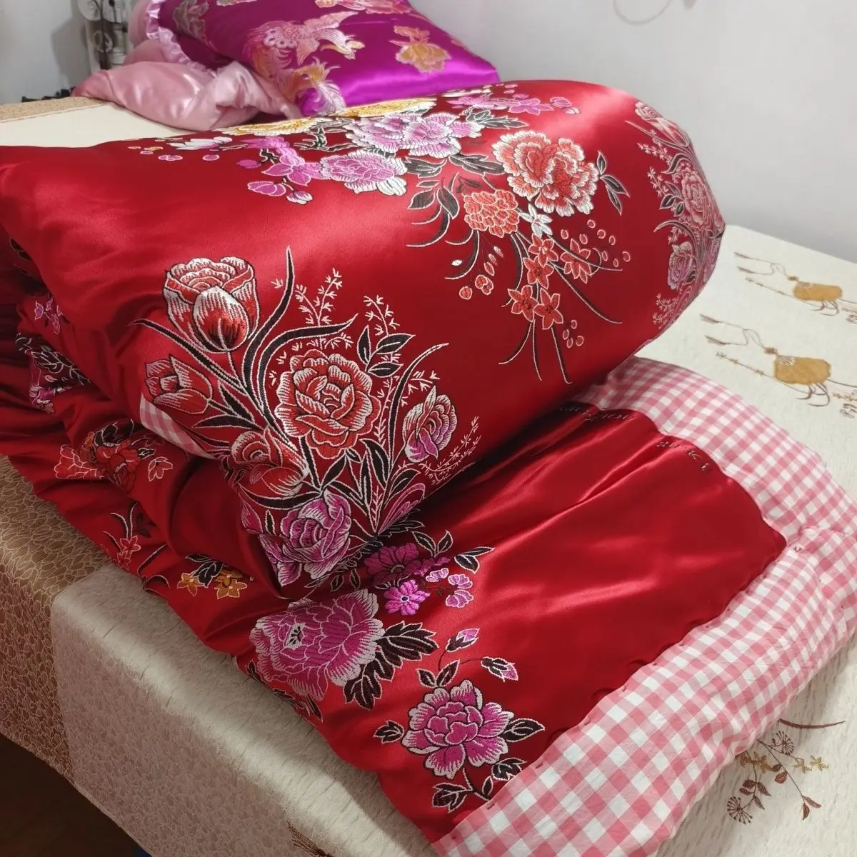 غطاء حريري من الساتان اللامع بدون حشوة من القطن مع سحاب من جانب واحد ومفرش سرير مطبوع عليه زهور رائعة على الجليد #2