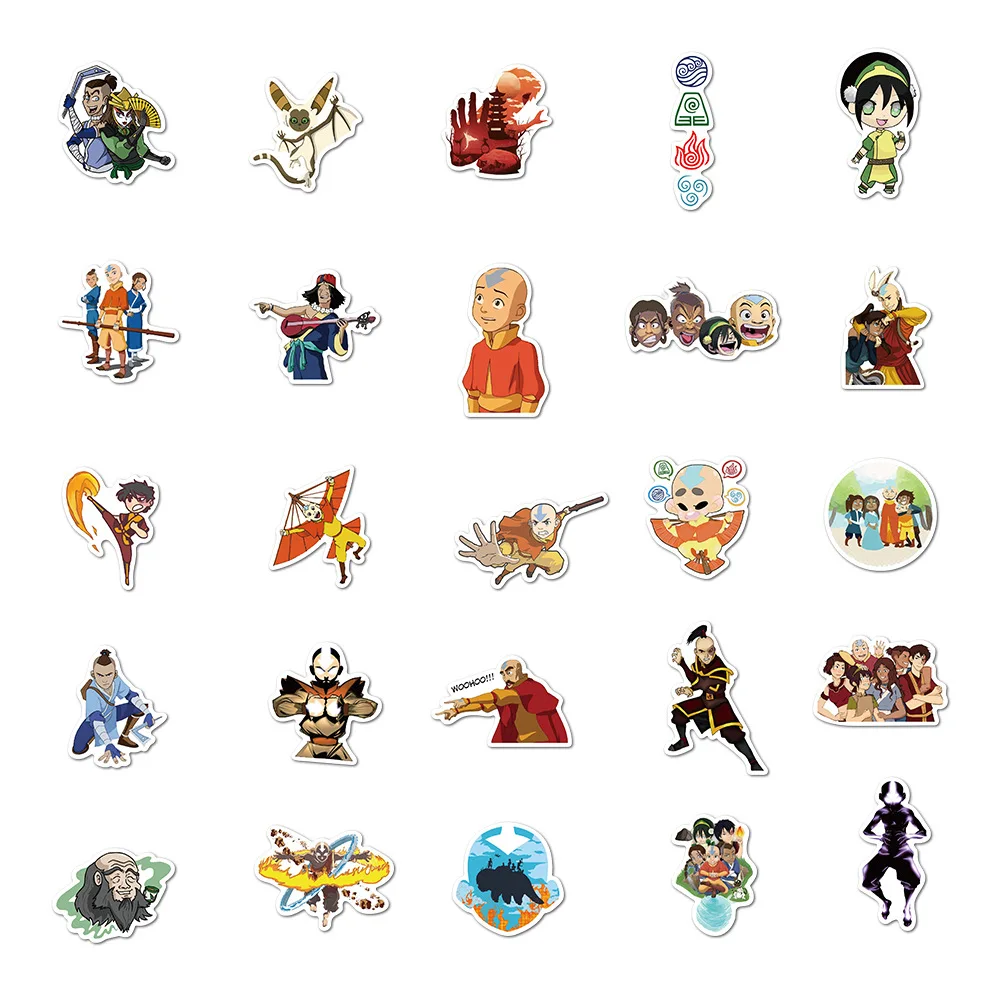 50PCS New Cool Anime Avatar The Last Airbender Waterproof Stickers DIY Skateboard Guitar Phone Cartoon Decal Kids Toy Sticker