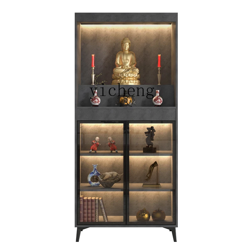 Xl Incense Burner Table Buddha Niche Altar Household Solid Wood Multi-Layer Glass Door God of Wealth