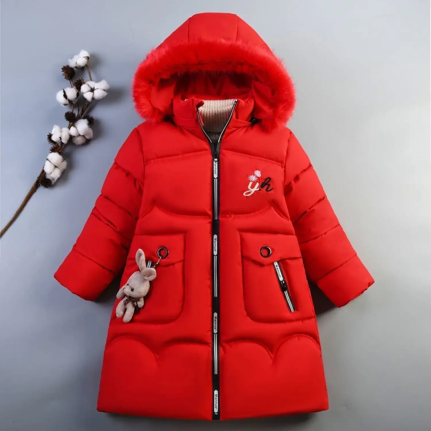 

Girls Winter Jacket Hooded Kid Coats New Korean Fashion Medium Length Padded Outerwear Child Thick Kids Clothes 6-14Y