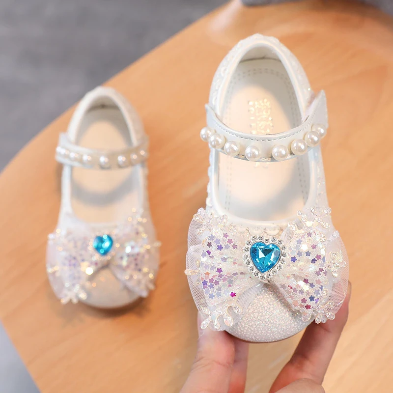 Children's Princess Shoes Fashion Sequined Disney Girls Flats Frozen Elsa Princess Sandals Kids Soft Bottom Walking Shoes