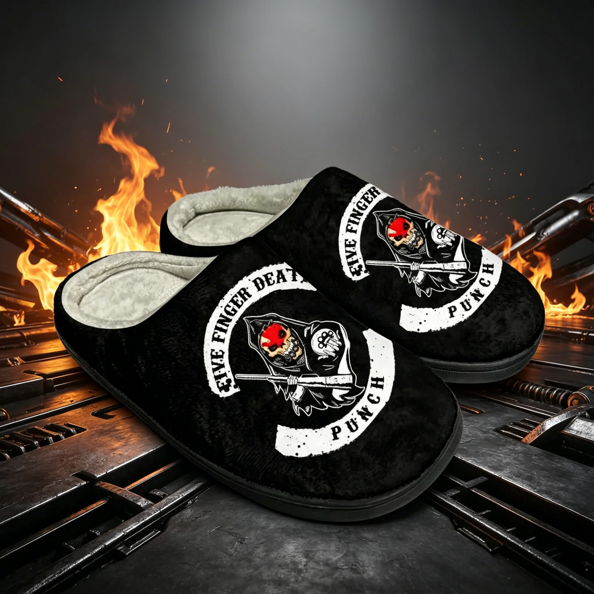 

Five Finger Death Punch Custom Cotton Slippers Metal Band Print Soft Plush Warm Unisex Indoor Home Winter House Slippers