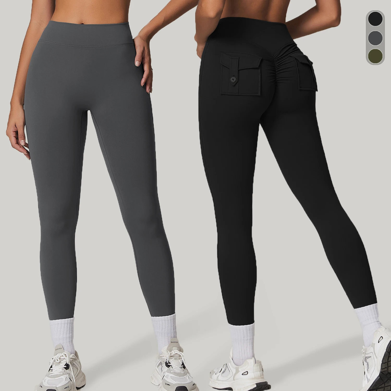 شورت رياضي مضغوط عالي الخصر للنساء ، بنطال ضيق لرفع الأثداء الرياضية ، ملابس رياضية للركض ، سراويل لياقة بدنية ، جيوب