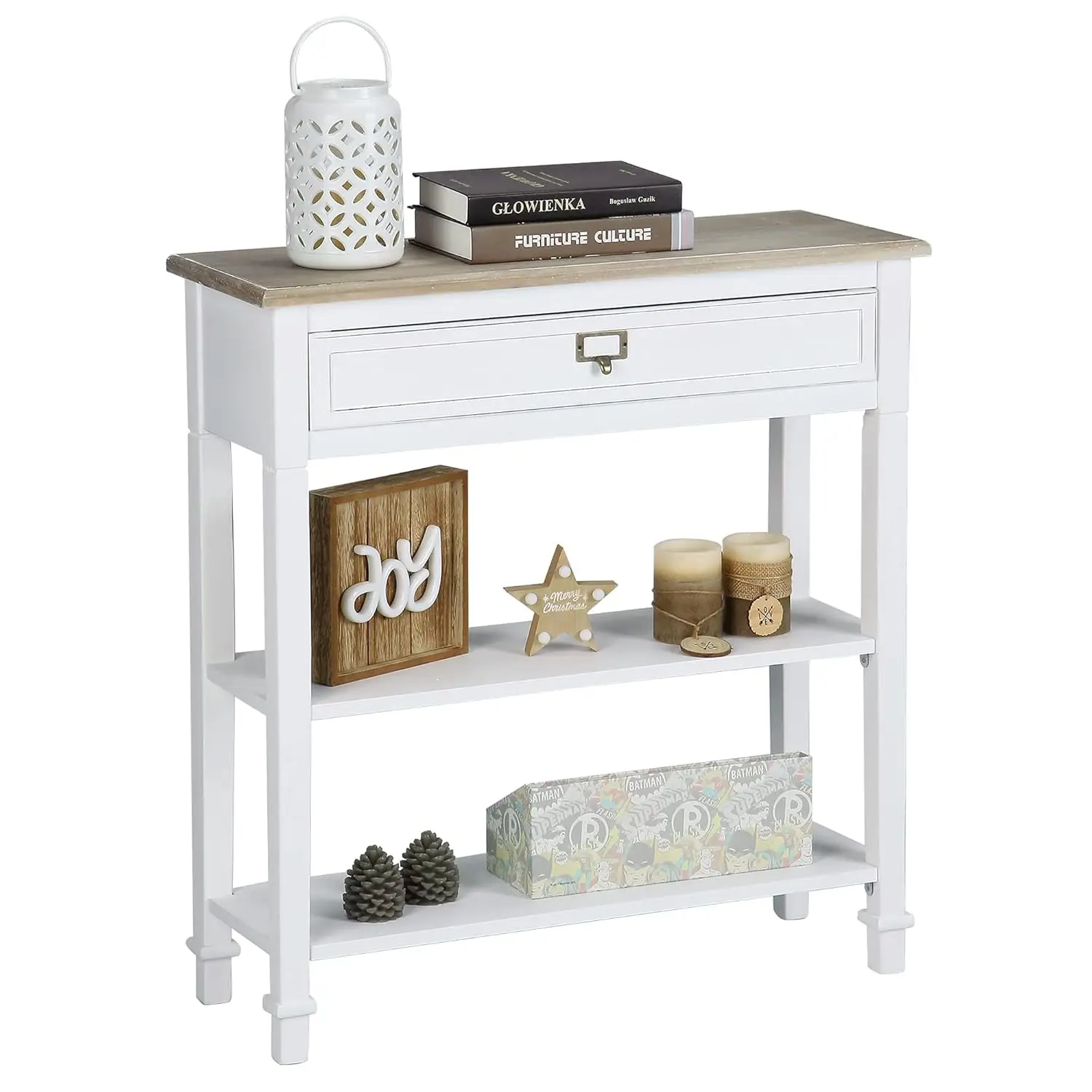 

Console Sofa Table with Drawers, 3-Tier Farmhouse Entryway End Table with Open Storage Shelves, Accent Side Table for Hallway Li
