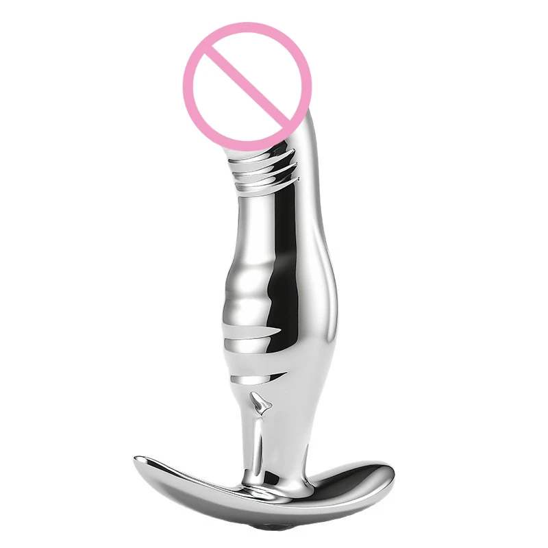 Metal Butt Plug Anal Toy with Anchor Base, Realistic Shape, Smooth Silver Finish, Acrylic Gem Accent, S/M/L Sizes, Easy to Clean