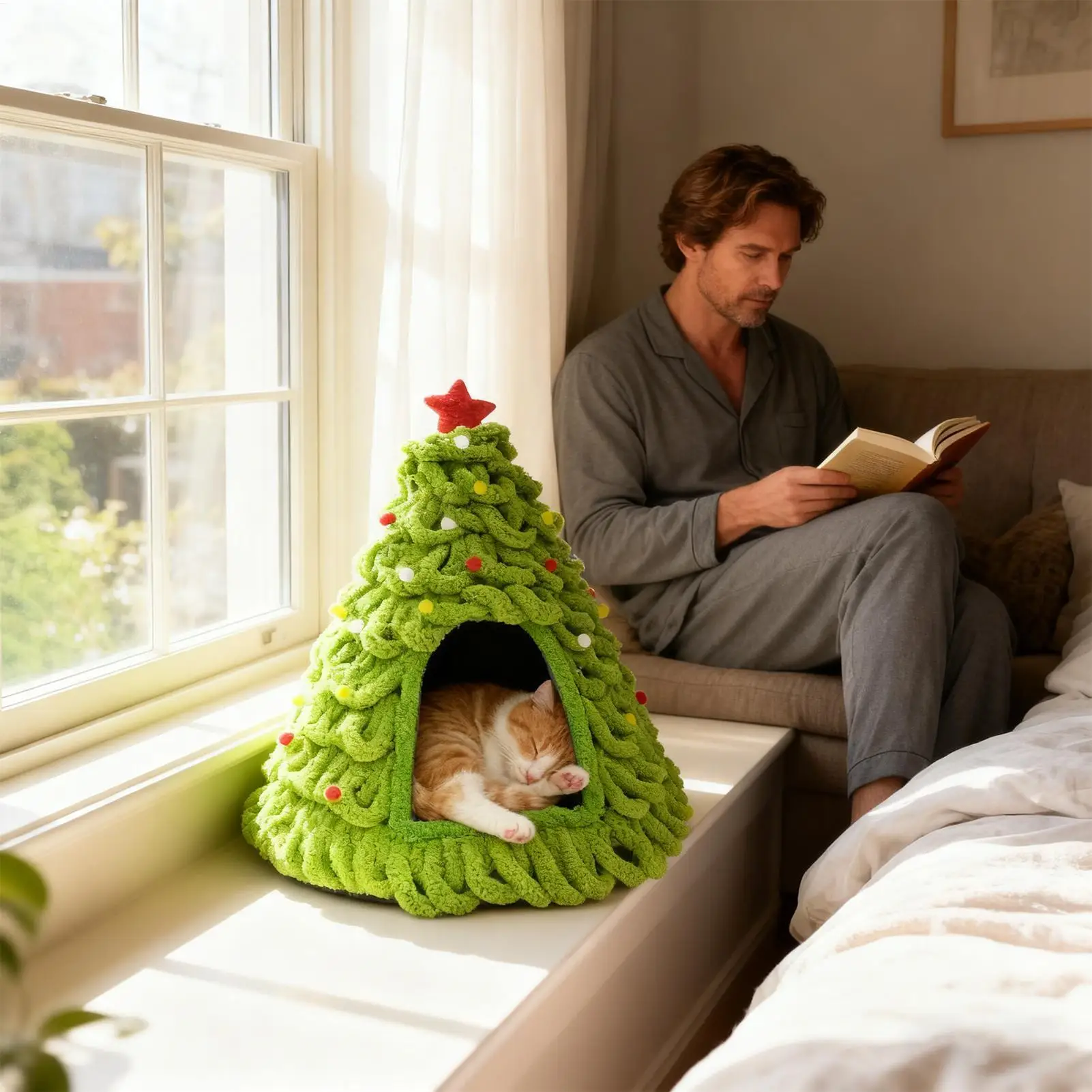 Cat House Tree Design Shelter Knitted Nest Warm Christmas Tree Cat Bed for Kitten Small Pet Indoor Outdoor Home Winter Sleeping - view 5