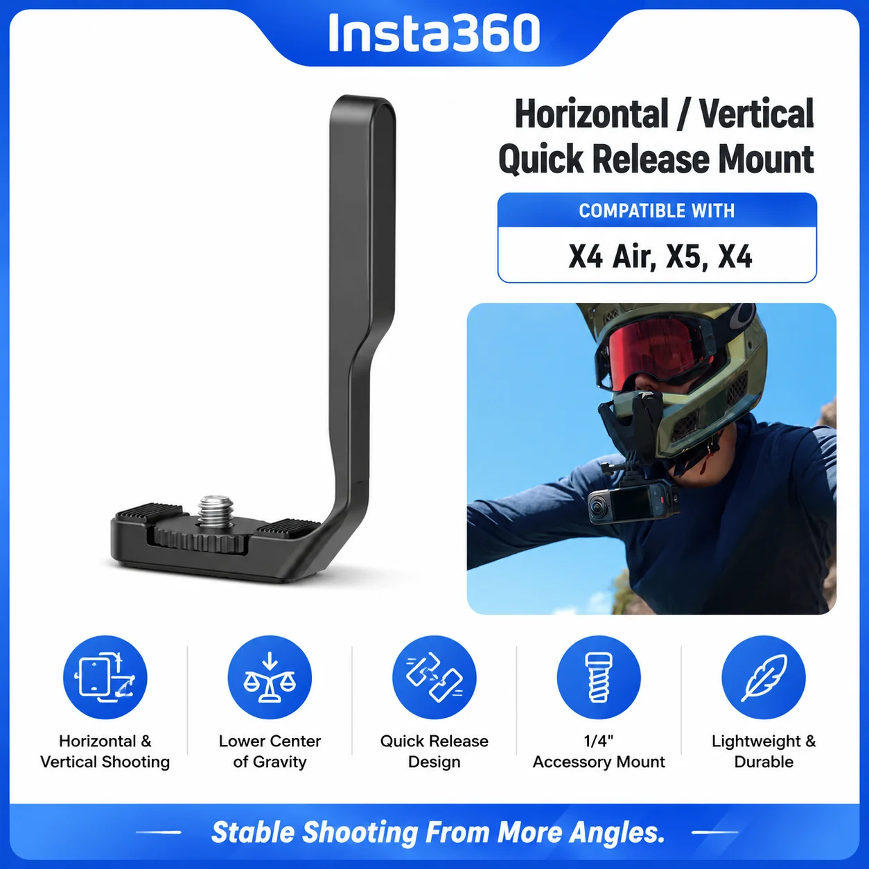 Insta360 Horizontal Vertical Quick Release Mount for X5 X4 Air X4 Low Center Gravity Camera Bracket 1/4 Accessory Holder
