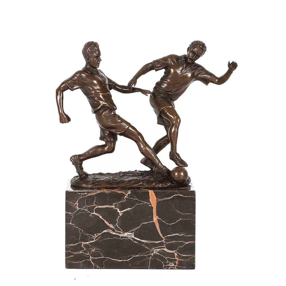 Male Playing Football Bronze Sculpture Men Soccer Statue Modern Sport Figurine Art Study Office Table Decor