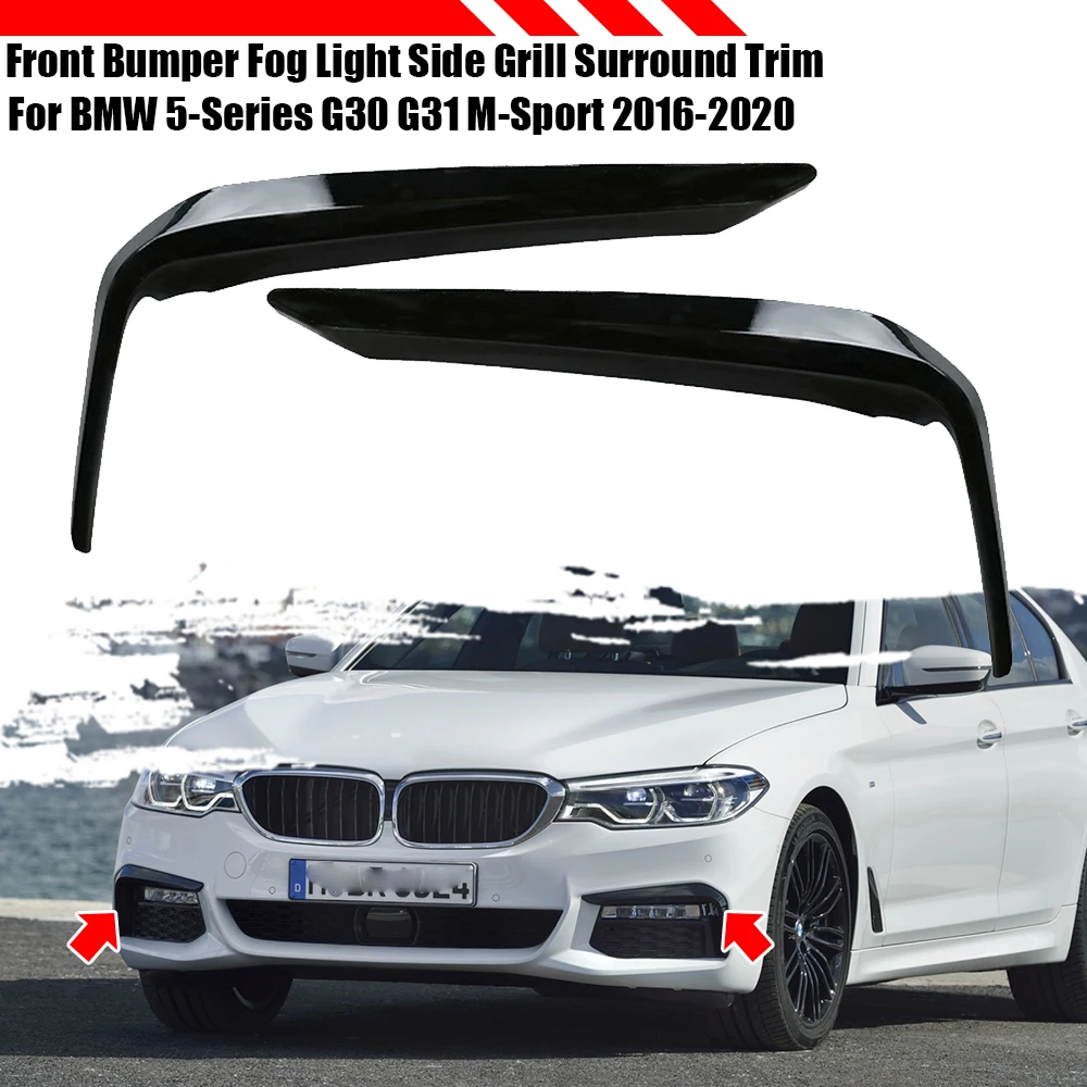 For BMW 5-Series G30 G31 M-Sport 2016-2020 Glossy Black Car Fog Lamp Cover Trim Eyelid Eyebrow Strips 51118070541 51118070542