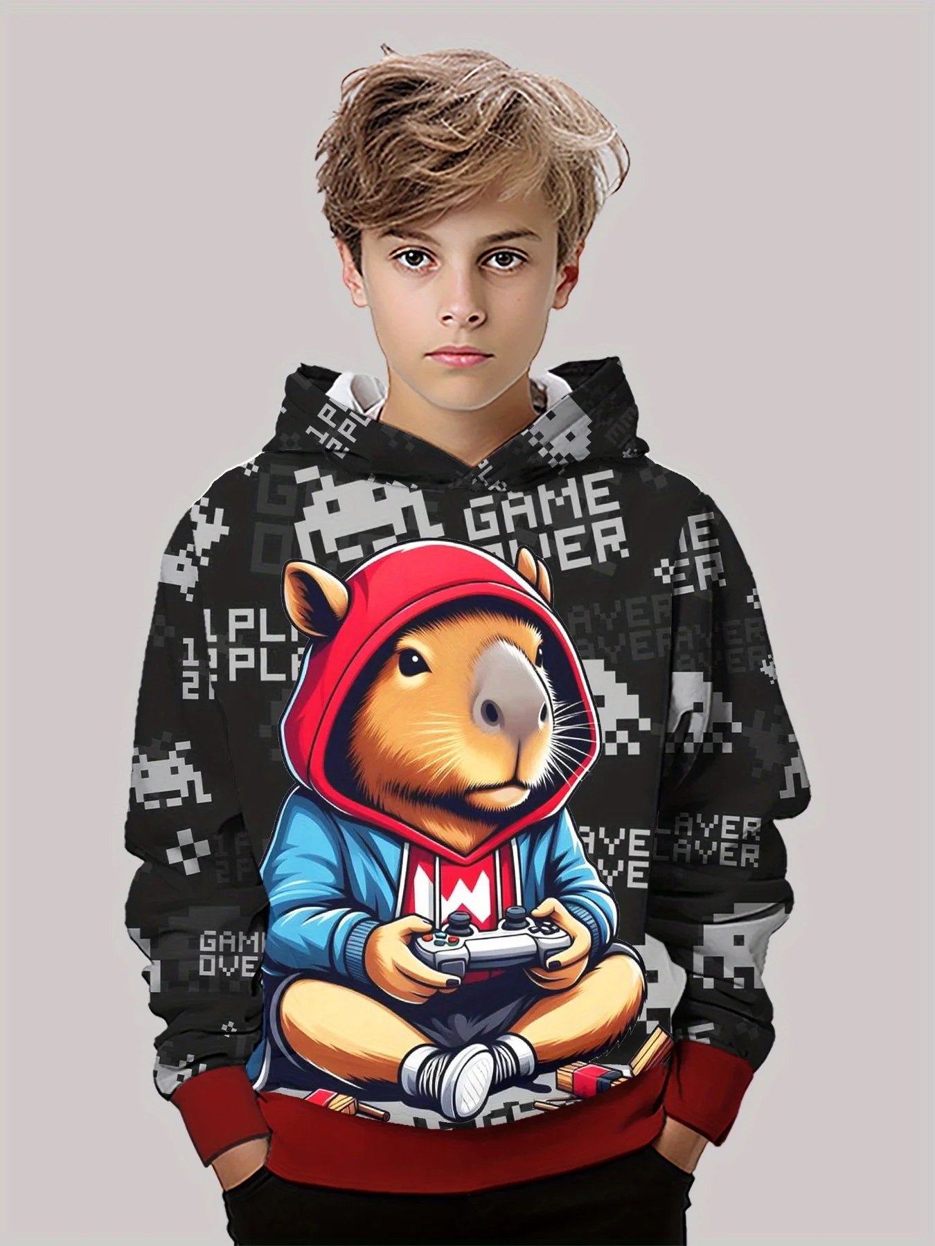 

Game Capybara Pattern Boys Hoodie Long Sleeve Pullover Casual Cartoon Fashion Pullover Fashion Casual Long mommy and me