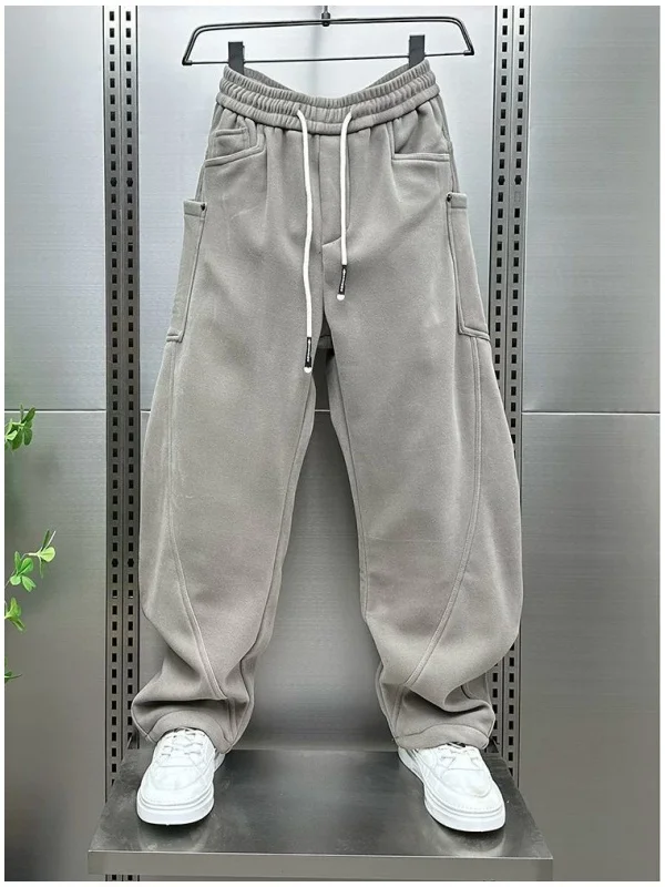

High Waist Straight Leg Fce Lined Men's Casual Pants Large kets Spor Chic Autumn Wear Comfortable Warm Faionable