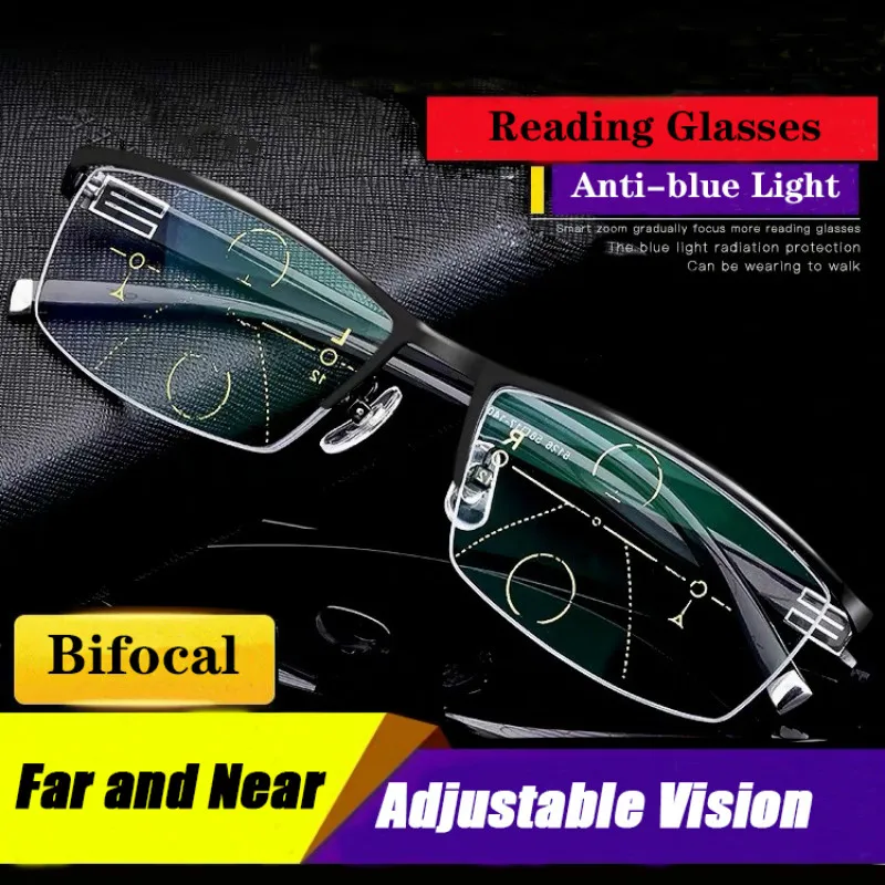 

Men's Bifocal Far and Near Reading Glasses Multi-focus Automatic Adjustment Degree Anti-Blu-ray Presbyopia Glasses очки