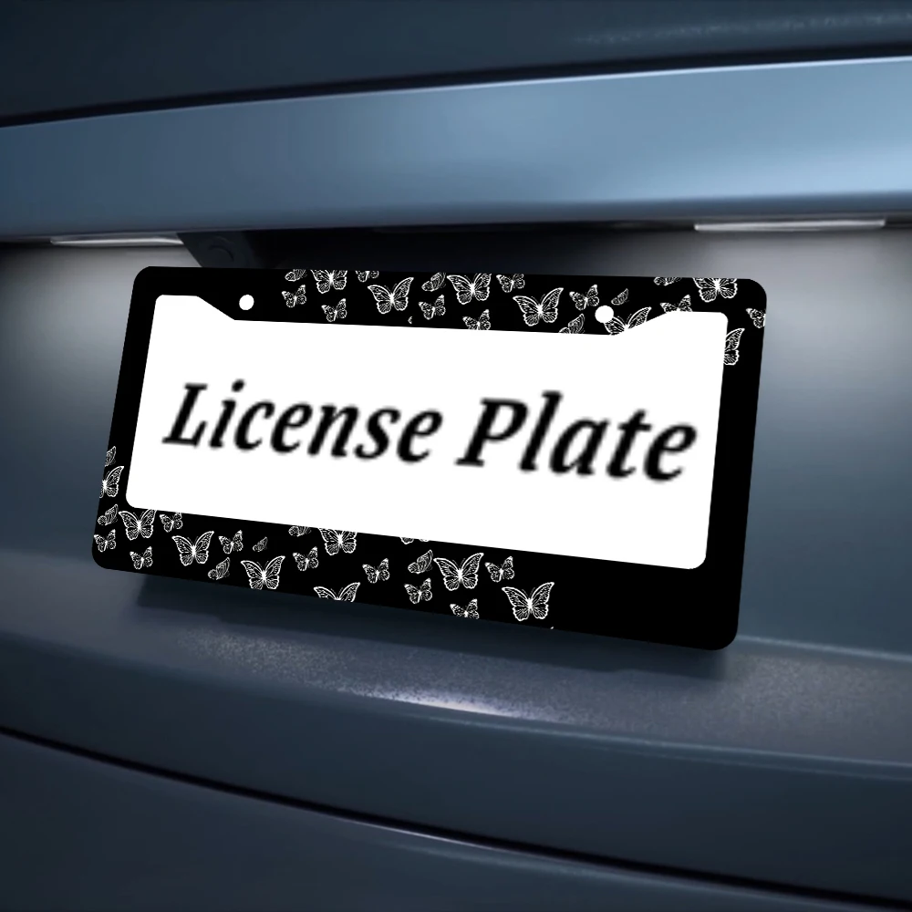 إطارات لوحة ترخيص على شكل فراشة سوداء، غطاء لوحة ترخيص لطيف مع براغي لإكسسوارات السيارات النسائية #5