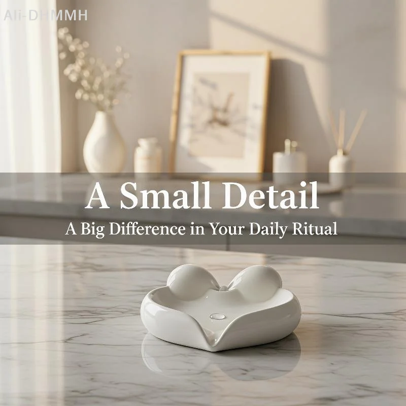 ZLinKJ Cute Bow Heart Soap Dish Ceramic Self Draining Design No Water Residue Soap Holder for Bathroom Kitchen Countertop
