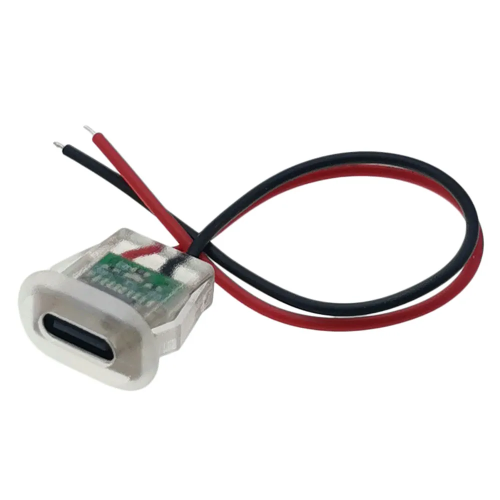 1pc 2pin USB Type C 5A Input type Charging Socket With LED lights Plate Waterproof USB-C Power Port TYPE-C Female Connector Jack