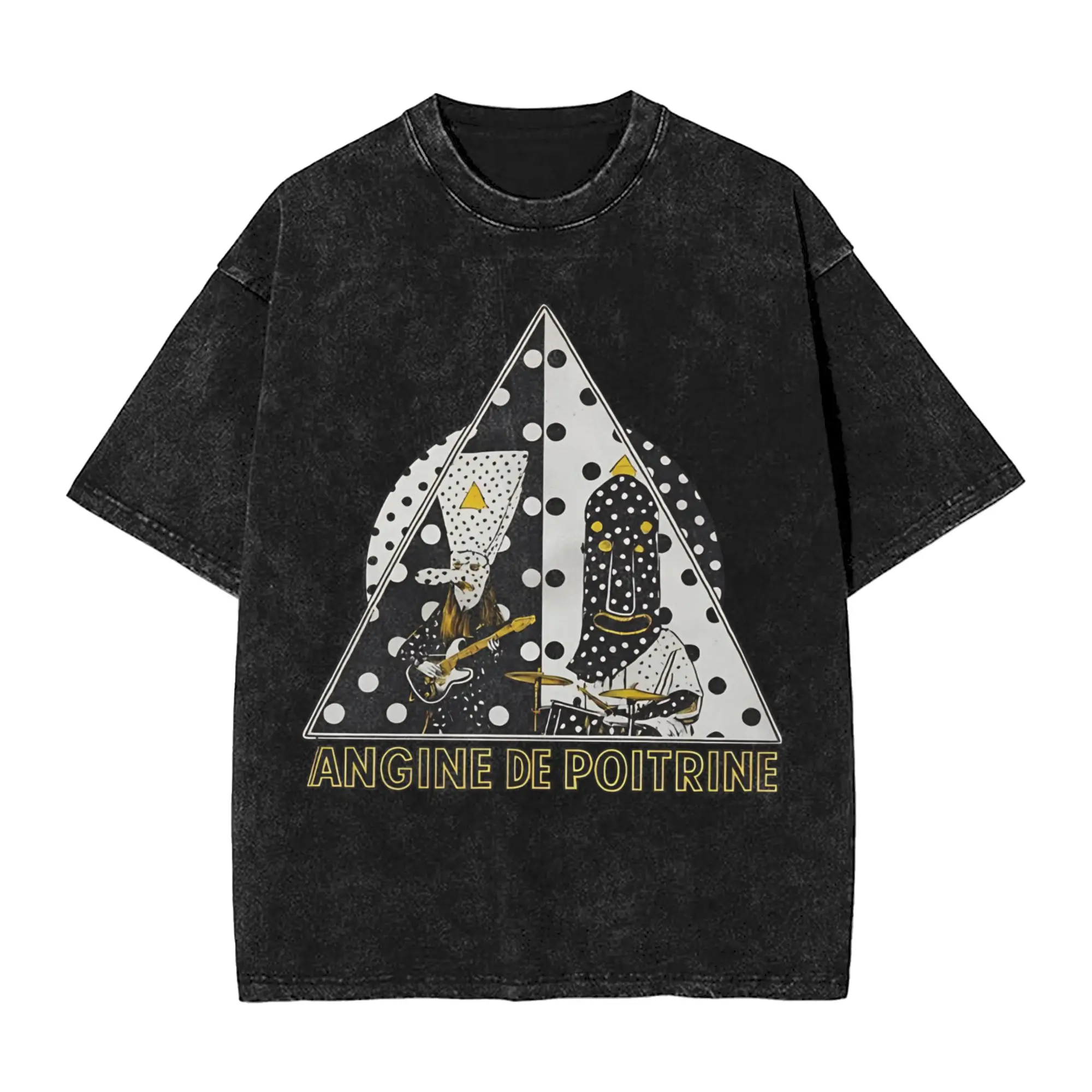 Angine De Poitrine Rock T Shirt Hip Hop Washed Short Sleeve Street T-Shirts Polka Dot Men Women Tops Streetwear Summer Tee Shirt