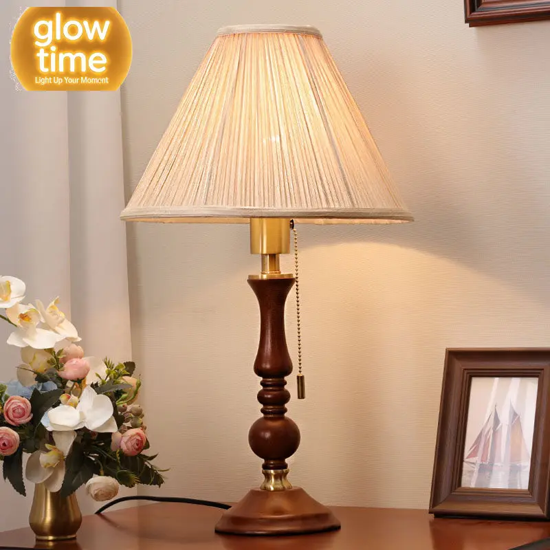 Medieval wabi silent wind table lamp American retro bedroom study bedside lamp warm gourd American French decorative night lamp