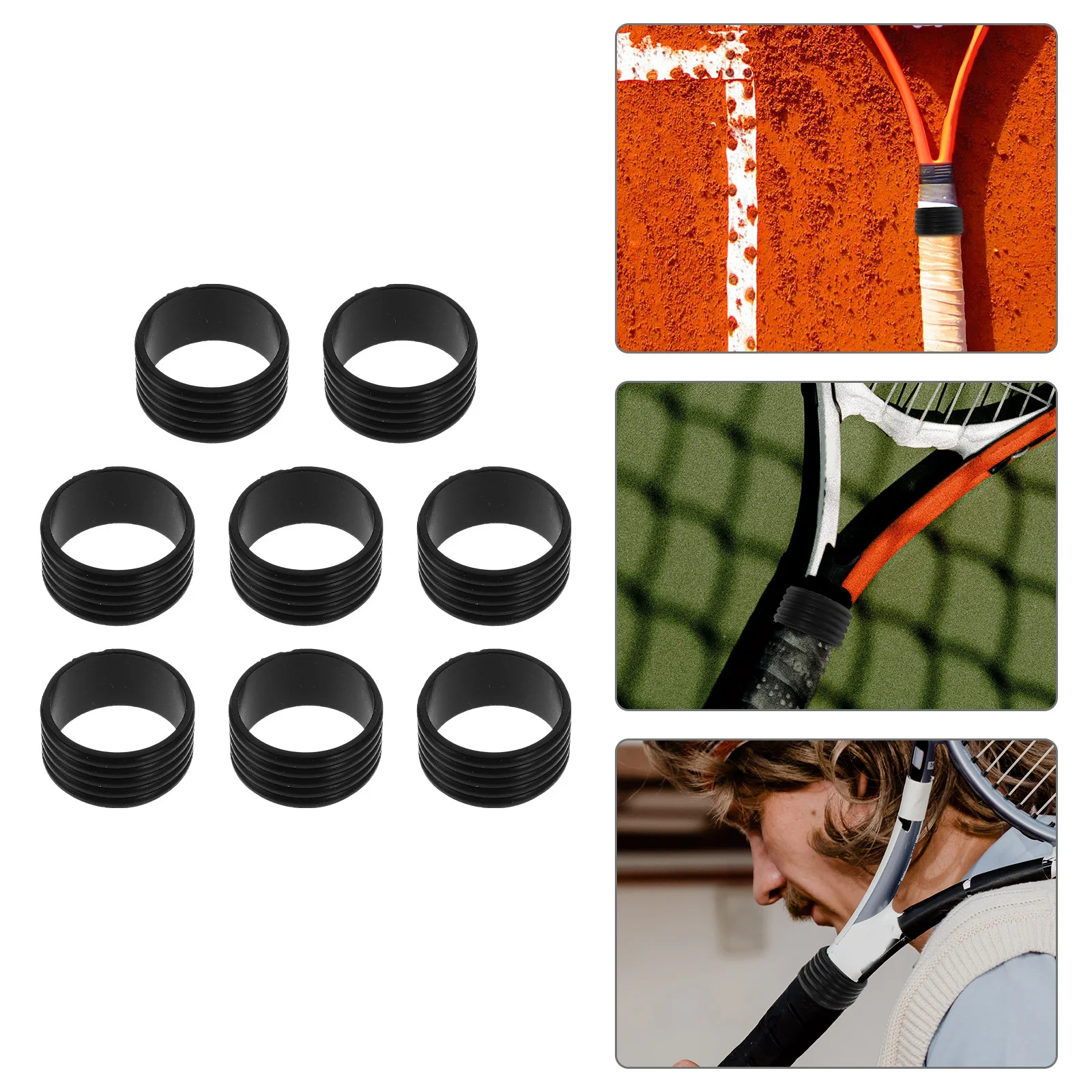 8Pcs Silicone Racket Grip Rings Non-Skid Tennis Overgrips Replacement Bands for Racket Handles Outdoor Sports Equipment Compact