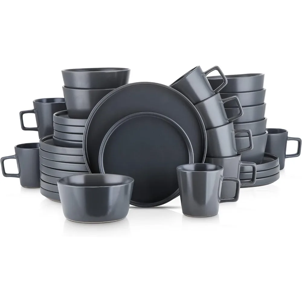 32 Piece Stoneware Dinnerware Set Service for 8 Gray Matte Dishwasher and Microwave Safe