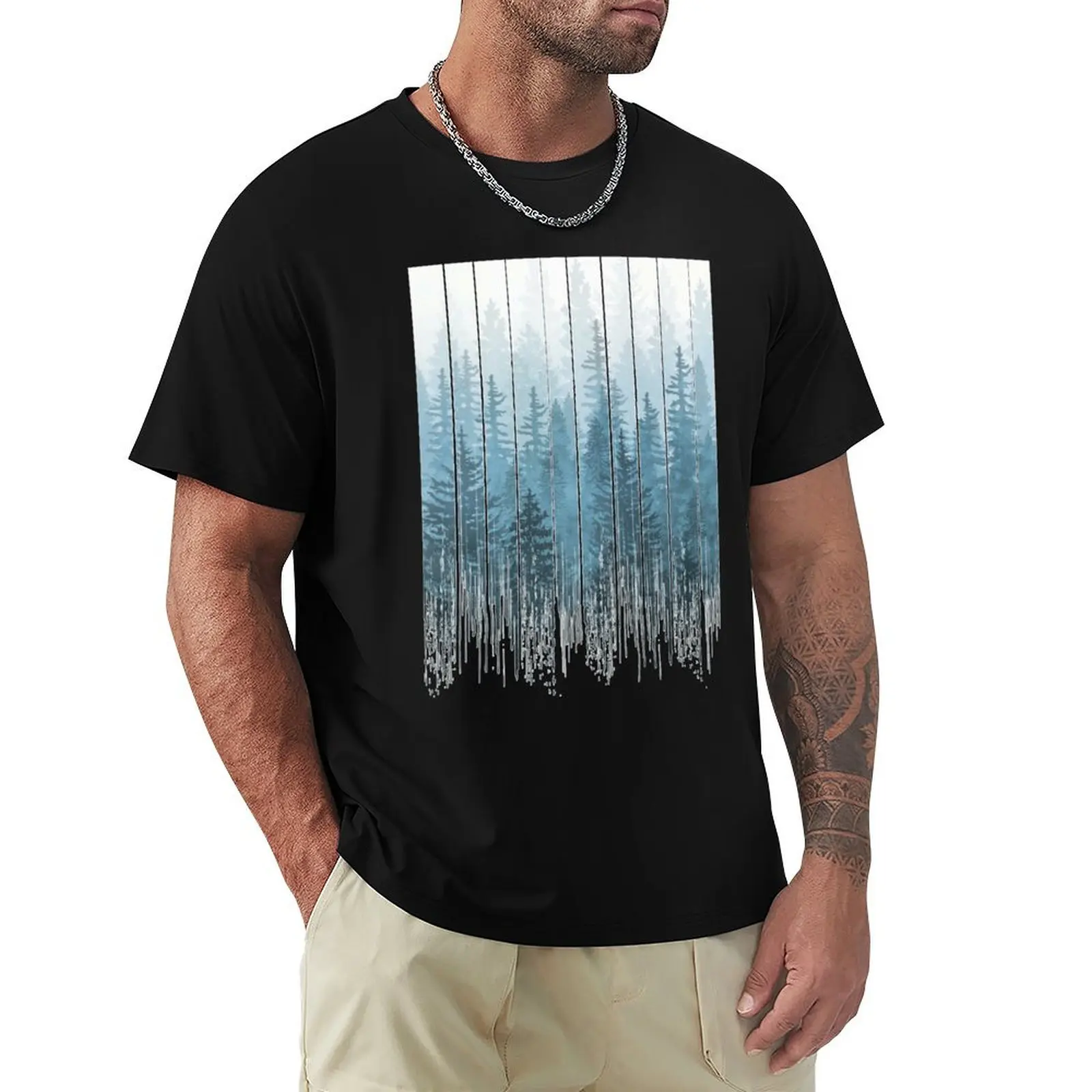 Grunge Dripping Turquoise Misty Forest T-Shirt Simple Print Design T-Shirt