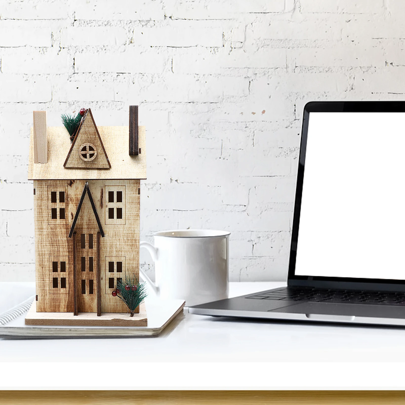 

Decorative Wooden House Craft Luminous Small Cabin Desktop Xmas Party Gift Vintage Style Glow nament Home Office Bedroom