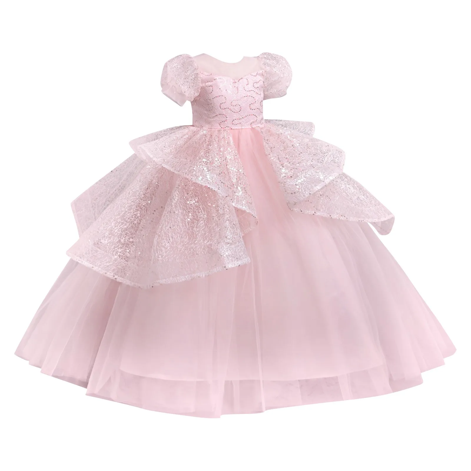 Vestido elegante abullonado para niños, vestidos largos, vestidos de princesa elegantes, faldas con lentejuelas, disfraces de actuación, vestido de fiesta de Halloween