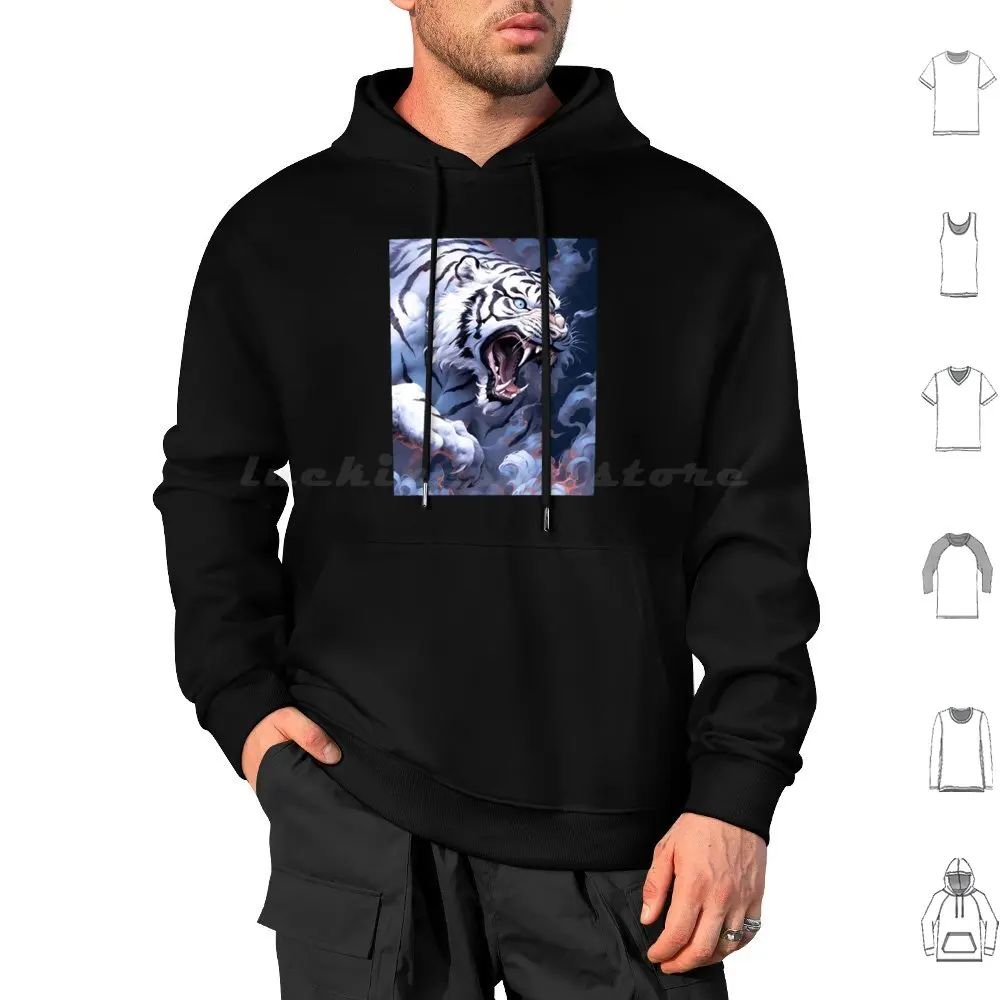 White Tiger-Legendary Animal Hoodies Long Sleeve Legendary Animals Mythical Creatures Fantasy Tiger White Tiger