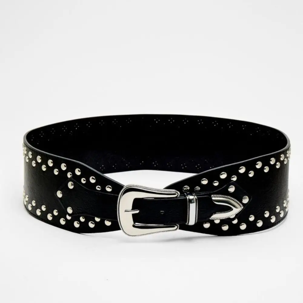 

Simple Punk Vintage Rivet Belt Y2K Harajuku Wide Waistband Adjustable Korean Style PU Leather Belt Dress