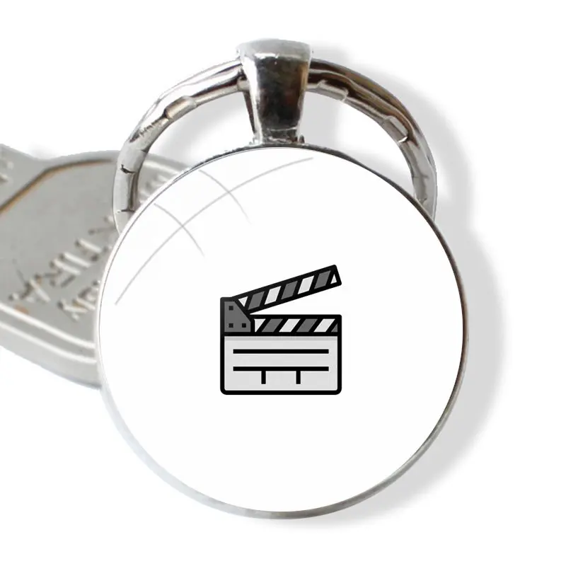 Keychain Handmade Glass Cabochon Key Ring Holder Pendant Key Chains Movie Clapperboard