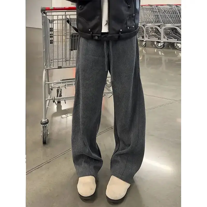 

Slimming High Waist Wide Leg Pants Women's Casual Straight Cut Trousers Autumn Winter Warm Small Size Faion Pants