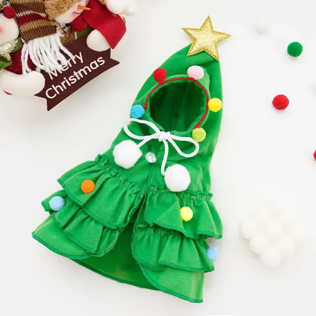 2024 Christmas Pet Clothes Cloak Christmas Tree Pet Cape Shawl Dog Winter Hooded Chihuahua Coat Jacket Puppy Cat Clothing Outfit