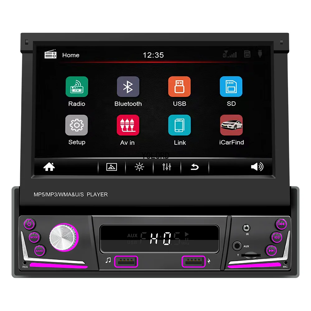 1 Din 7-inch Car Radio Touch Screen Bluetooth MP5 Player TF USB TYPE-C Interface Colorful Lights Reversing Rear View