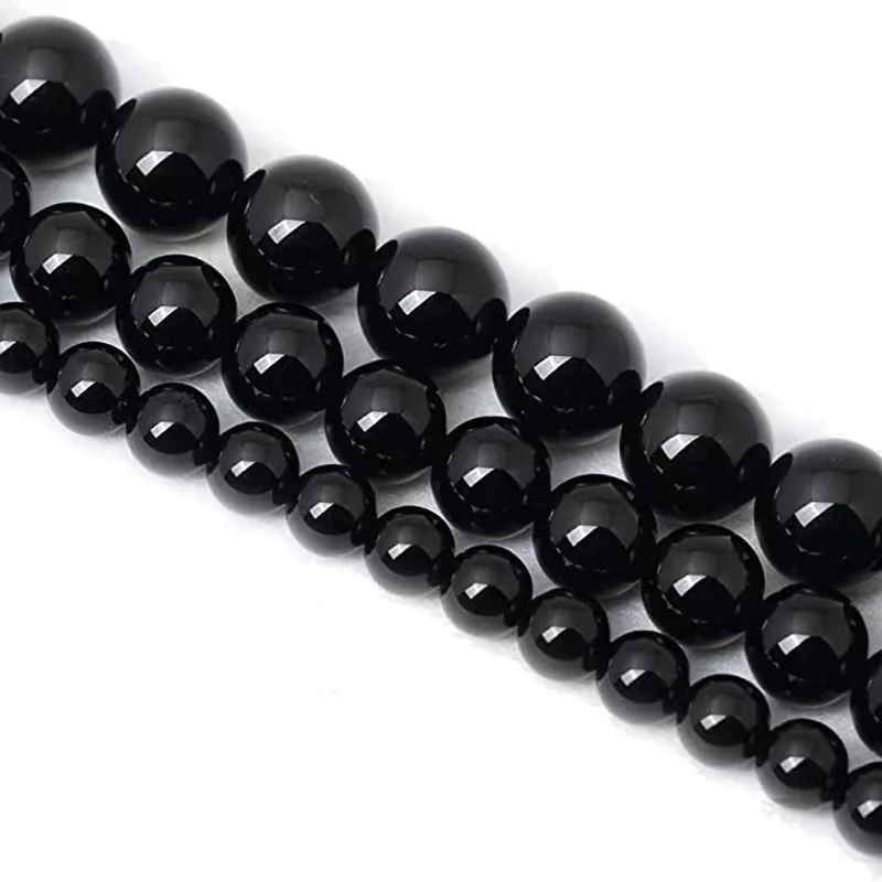 High Quality Charm Bright Black 4mm 6mm 8mm 10mm Natural Stone Bead DIY Bracelet Necklace Women&Men Jewelry Loose Spacer Bead