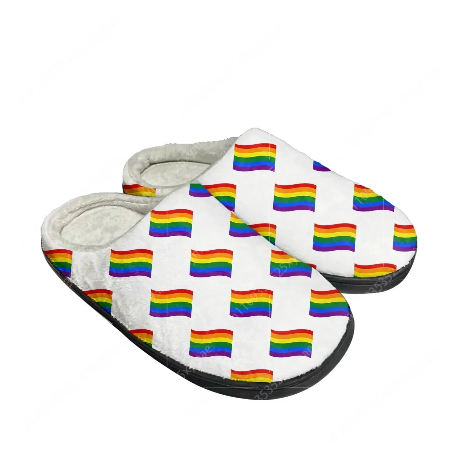 

Rainbow Flag Pattern Home Cotton Custom Slippers Mens Womens Sandals Plush Bedroom Casual Keep Warm Shoe Thermal Slipper Black