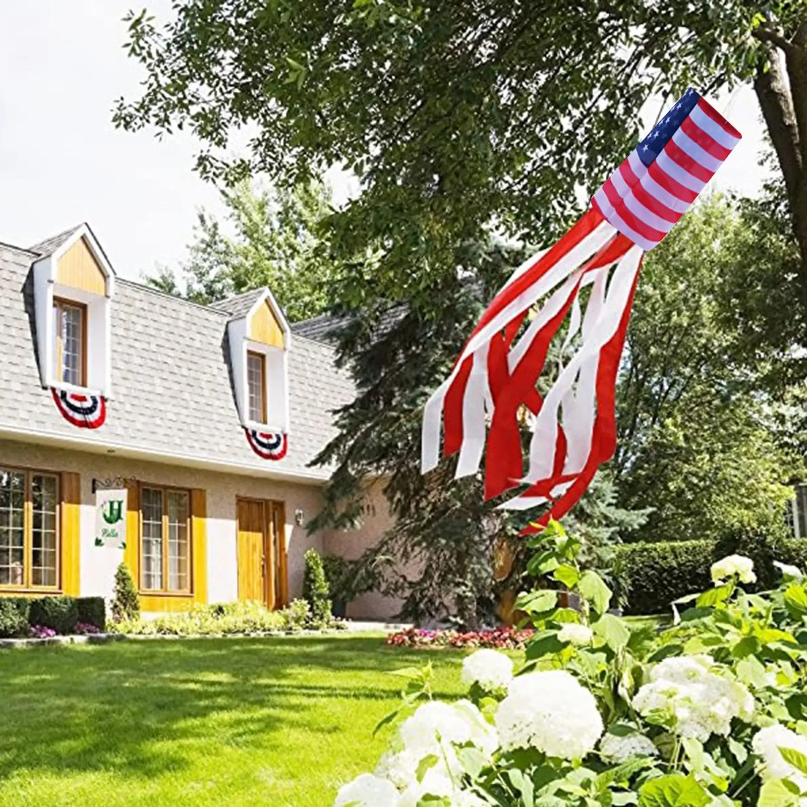 American Flag Windsock Outdoor Garden Yard Hanging USA Red White Blue Patriotic Decorations for