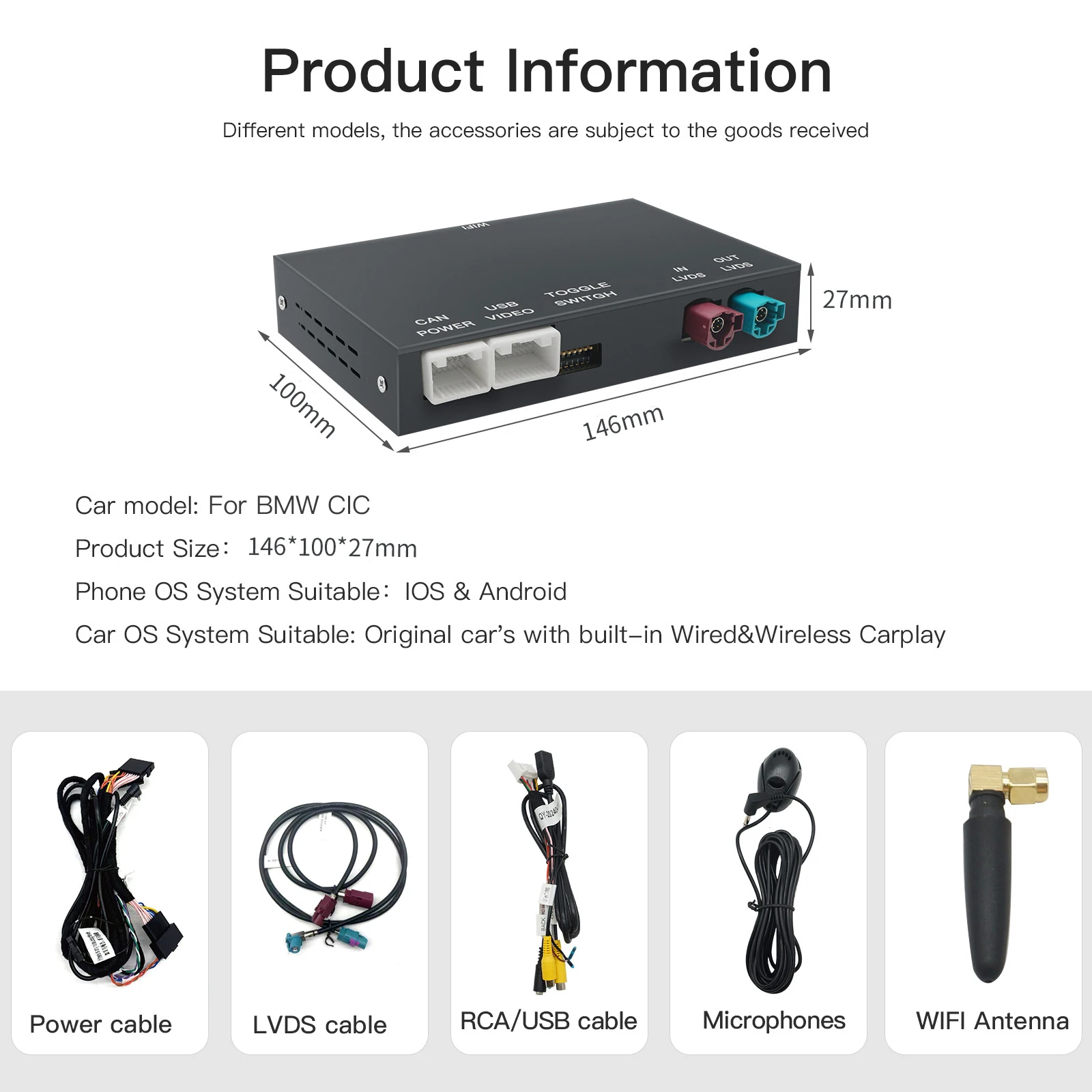 جهاز فك ترميز وظائف وصلة مرآة السيارة اللاسلكي الجديد لنظام CarPlay وAndroid لسيارات BMW NBT CIC X3 F25 G01 AirPlay Car Play
