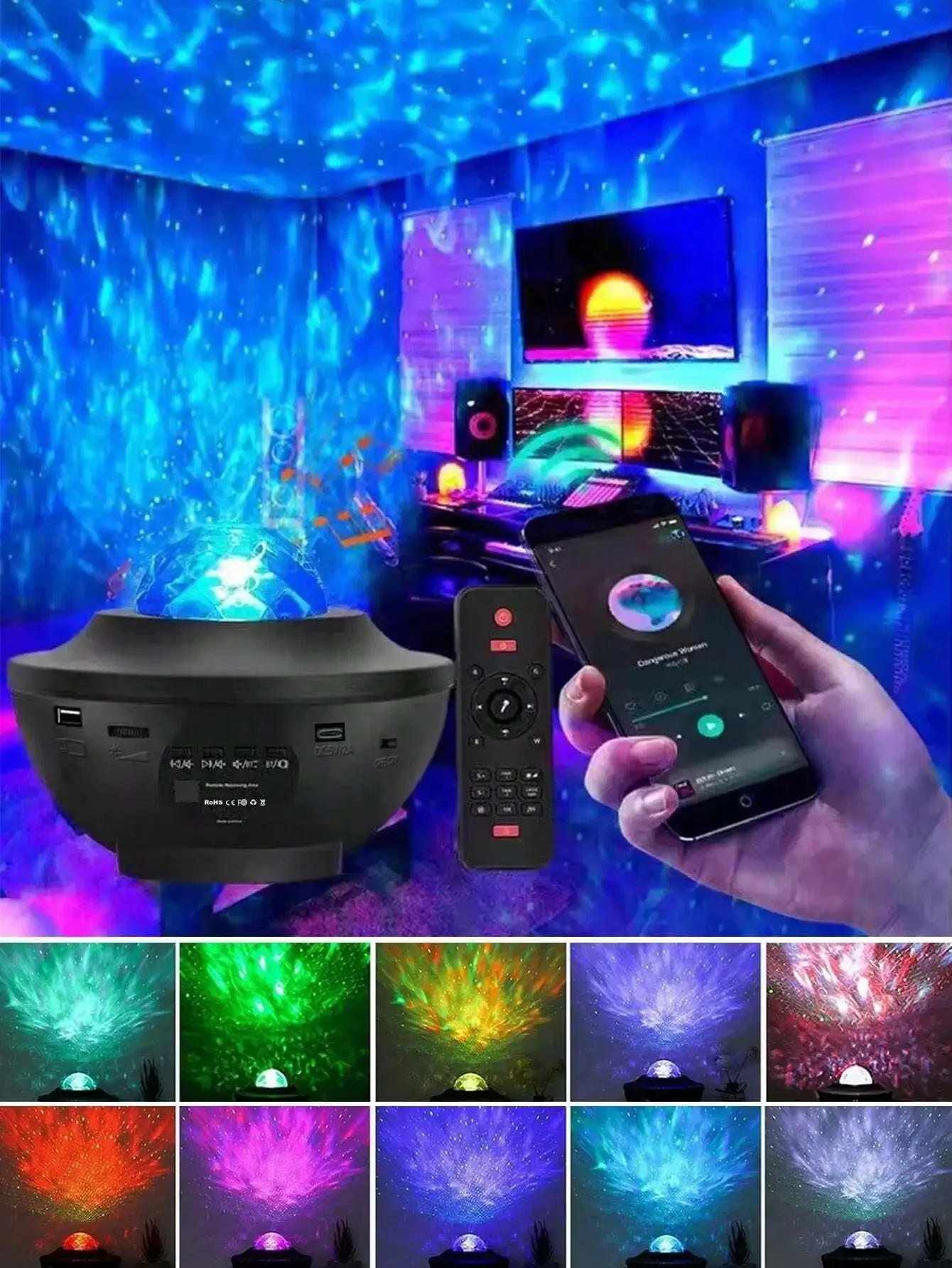 1pc Starry Sky Projection Lamp, USB Remote Music Laser Ripple for Bedroom Sleep