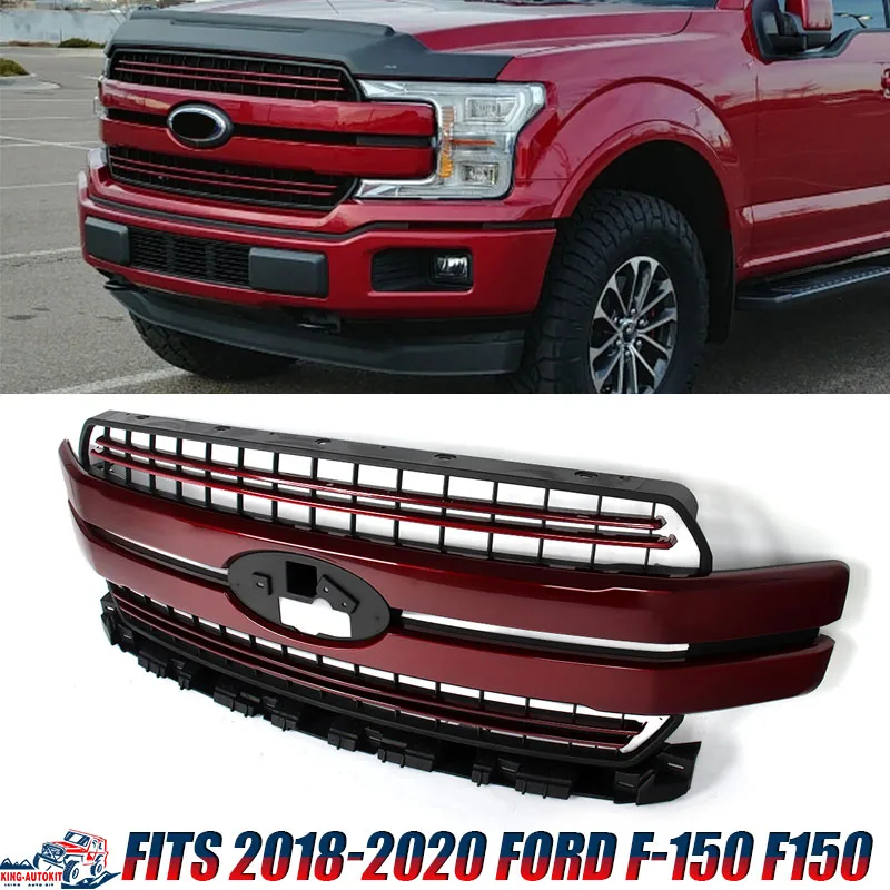 SAIQINGSP For Ford F-150 F150 2018 2019 2020 Lariat Style Front Grill Racing Grilles Upper Bumper Hood Mesh Grilles Ruby Red