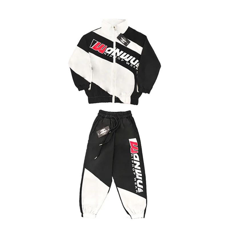 Kinder Hip Hop Hoher Kragen Kontrast Bomber Jacke Sport Hosen Jungen Street Dance Mantel Streetwear Mädchen Jazz Schuluniform