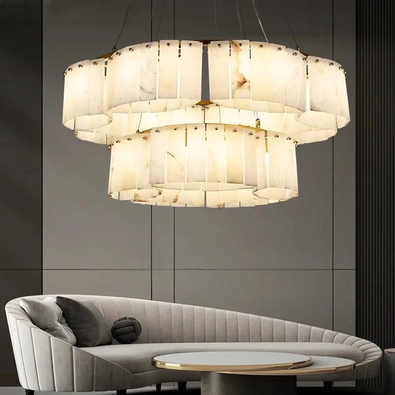

2025 Modern Luxury Chandelier Pendant Lamp Luster Ceiling Light Dimmable Brass Marble Adjustable Chain Living Room Dining room