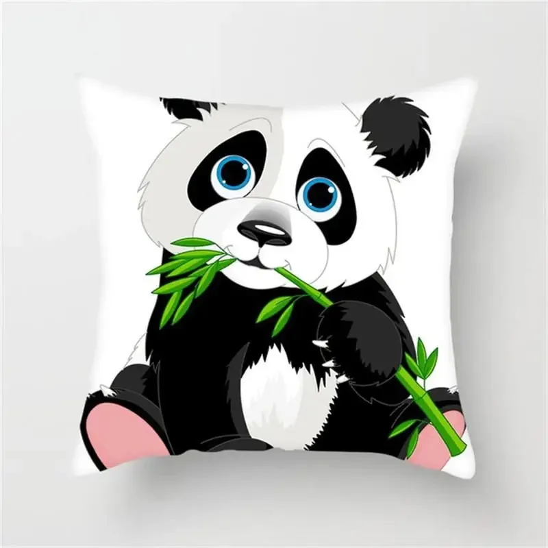 

Cute panda print pillowcase home bedroom living room sofa cushion cover 45x45cm peach skin pillowcase gift