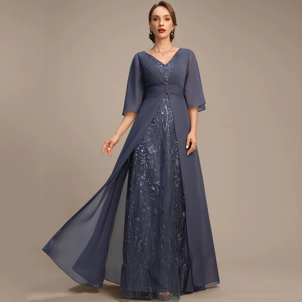

Modern Mother of the Bride Dresses Exquisite Beach Half Sleeve Wedding Guest Gowns Chiffon Elegant Gowns Women Wedding Party