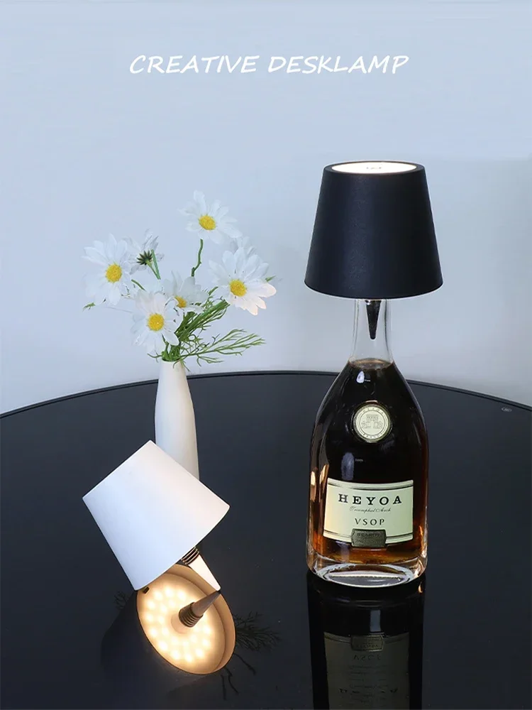 Wireless Table Lamp LED Wine Bottle Base Rechargeable Vases Light Touch Switch Bar Dining Lamp