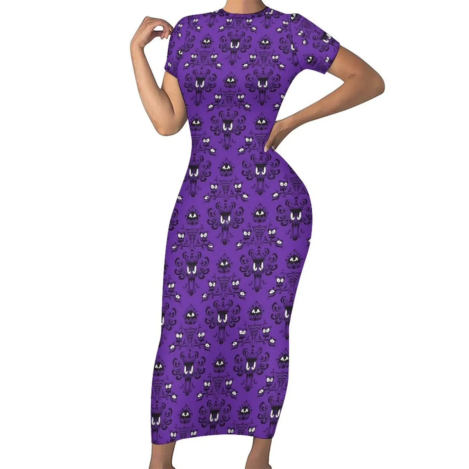 Haunted Mansion Dress Short Sleeve Vintage Print Retro Maxi Dresses Spring Street Wear Design Bodycon Dress Big Size 4XL 5XL