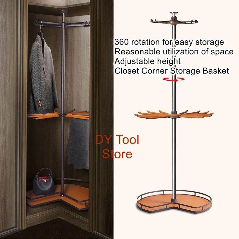 Wardrobe rotating hanger, household cabinet storage hardware, three-layer corner rotating hanger, 360 degree corner hanger