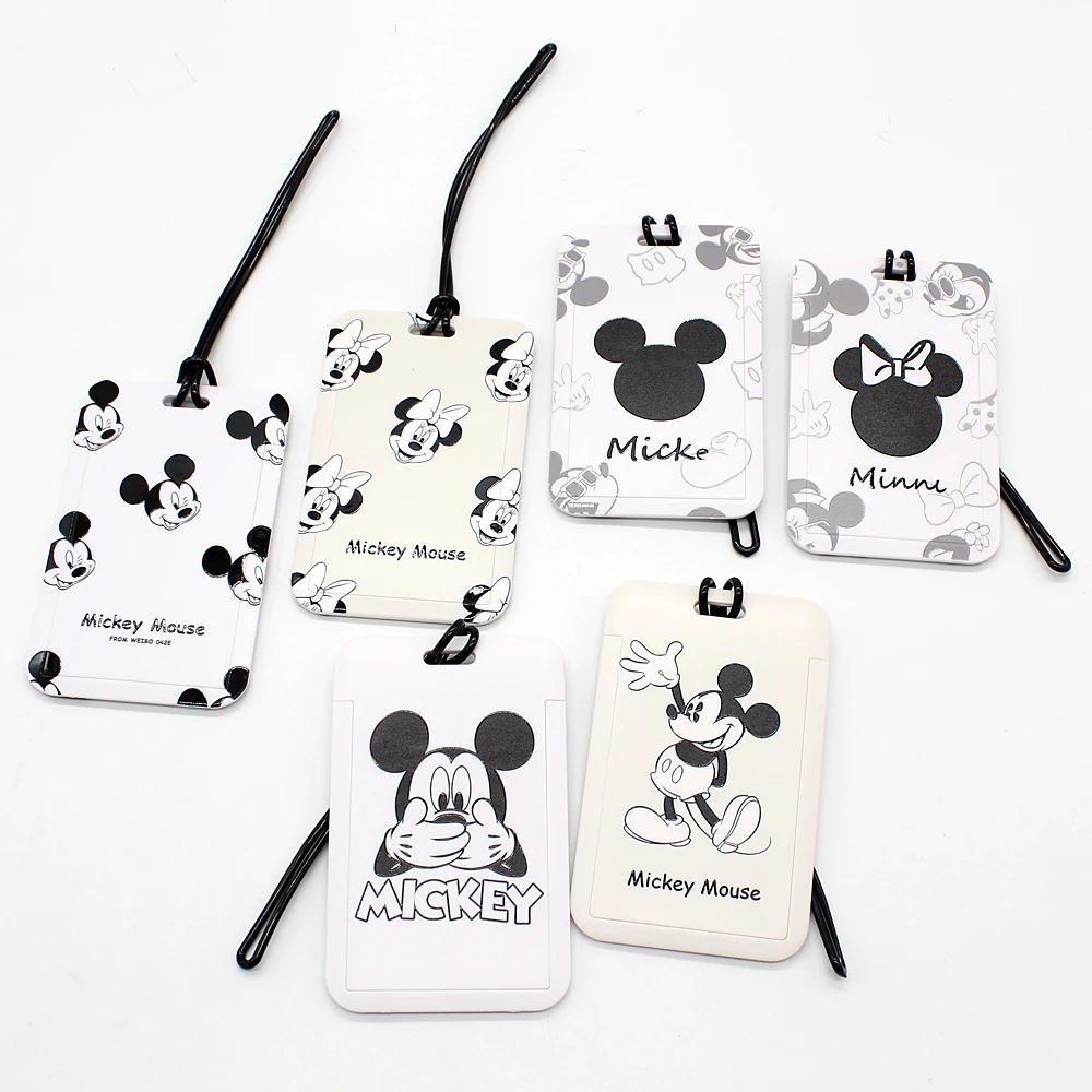 Cute Black White Mickey Mouse Luggage Tag PVC Suitcase Identifier Label Couple Backpack Pendant Portable Bus Card Holder Bag Tag